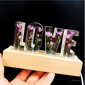 Lamps |   Custom Dried Flowers Resin Letter Lamp-For Couple Home & Living Lamps