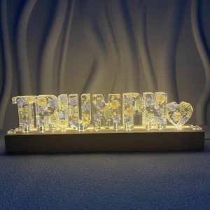 Lamps |   Custom Dried Flowers Resin Letter Lamp Gold Foil Blue Flower Heart Decoration Night Light Home & Living Lamps