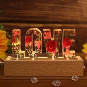 Lamps |   Custom Dried Flowers Resin Letter Lamp-Love Home & Living Lamps