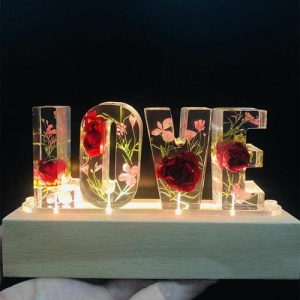 Lamps |   Custom Dried Flowers Resin Letter Lamp-Love Home & Living Lamps