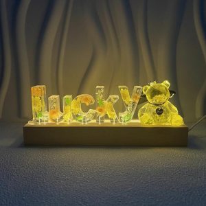 Lamps |   Custom Dried Flowers Resin Letter Lamp  Yellow Flower Bear Decoration Night Light Home & Living Lamps