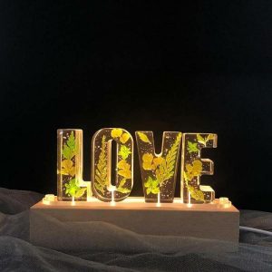 Lamps |   Custom Green Leaves Dried Flower Resin Name Letter Lamp Home & Living Lamps