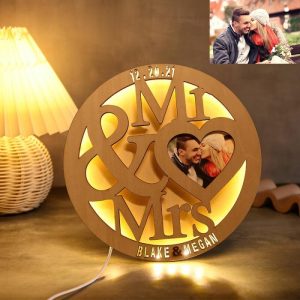 Lamps |   Custom Mr&Mrs Photo  Engraving Name Wood Lamp For Sweet Couple Home & Living Lamps