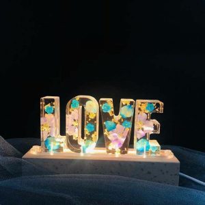 Lamps |   Custom Purple And Blue Petals Dried Flower Resin Name Letter Lamp Home & Living Lamps