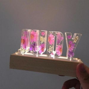 Lamps |   Custom Purple Petals Dried Flower Resin Name Letter Lamp Home & Living Lamps