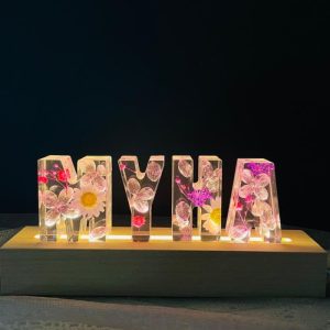 Lamps |   Custom Purple Petals Dried Flower Resin Name Letter Lamp Home & Living Lamps