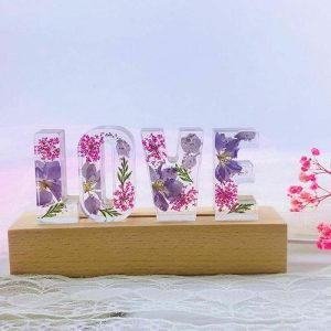 Lamps |   Custom Purple Petals Dried Flower Resin Name Letter Lamp-For Lover Home & Living Lamps