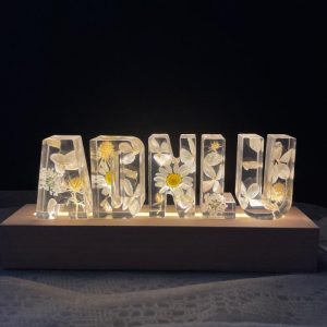 Lamps |   Custom White Hydrangea Dried Flower Resin Name Letter Lamp Home & Living Lamps