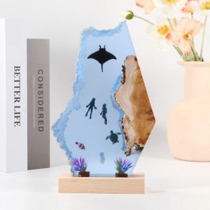 Lamps |   Manta Ray And Beautiful Fish Resin Wood Lamp Creative Gift For Special Person Home & Living Lamps