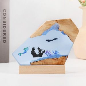 Lamps |   Mermaid And Boat Resin Wood Lamp Special Gift For Family Home & Living Lamps