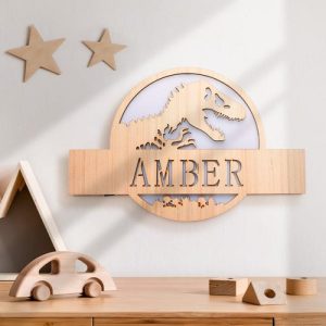 Lamps |   Personalized Dinosaur Wooden Name Wall Light For Kids Room Birthday Gift For Teens Home & Living Lamps