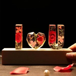 Lamps |   Personalized Dried Flowers Resin Letter Lamp Home & Living Lamps