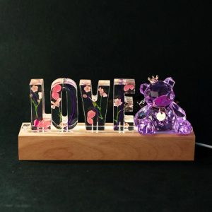 Lamps |   Personalized Dried Flowers Resin Letter Purple Bear Lamp-For Dear Home & Living Lamps