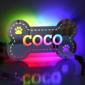 Lamps |   Personalized Led Bone Shape Mirror Light For Pet Lovers Home & Living Lamps