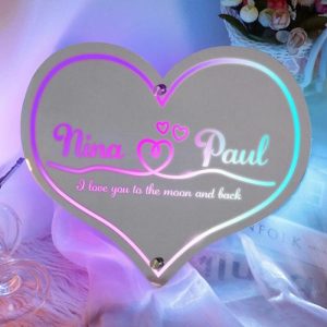 Lamps |   Personalized Led Heart Shaped Mirror Lamp Customized Name Cool Gift For Couples Home & Living Lamps