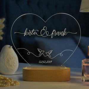 Lamps |   Personalized Name Acrylic Lamp With Birds Pattern Cute Gift For Couples Home & Living Lamps