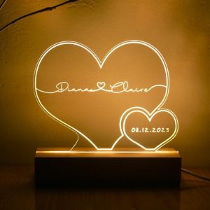 Lamps |   Personalized Name Acrylic Lamp With Two Hearts Pattern Best Gift For Valentine’s Day Home & Living Lamps