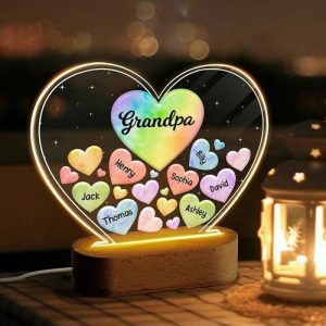 Lamps |   Personalized Name Acrylic Wooden Heart Shaped Led Night Light Warm And Colorful Gift Home & Living Lamps