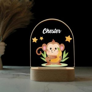 Lamps |   Personalized Name Night Light With Monkey Pattern Holding Banana Amazing Present For Kids Home & Living Lamps