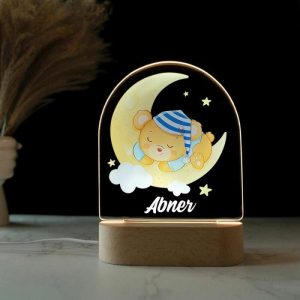 Lamps |   Personalized Name Night Light With Sleeping Baby Bear Pattern Cute Gift For Child Home & Living Lamps