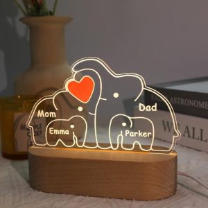 Lamps |   Personalized Names Cute Elephant Family Acrylic Lamp Best Christmas Gift Home & Living Lamps