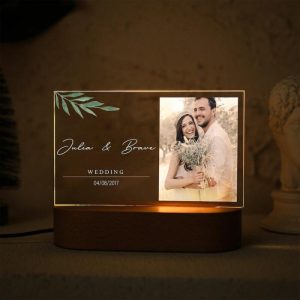 Lamps |   Personalized Picture Acrylic Lamp With Green Leaves Pattern Stylish Gift For Couples Home & Living Lamps