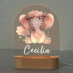 Lamps |   Personalized Wooden Acrylic Cartoon Elephant Custom Child Name Light For Teens Home & Living Lamps