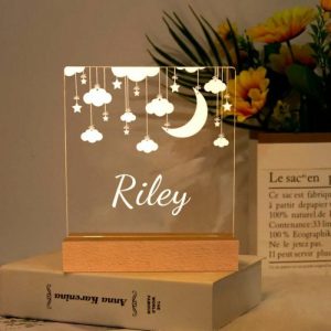 Lamps |   Personalized Wooden Acrylic Moon Cloud Custom Name Lamp For Girlfriend Home & Living Lamps