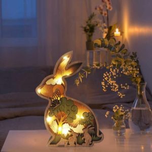 Lamps |   Rabbit 3D Wood Carving Decorative Light Cute Gift For Friends Home & Living Lamps