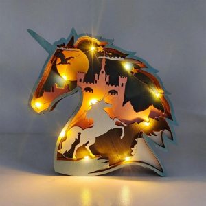 Lamps |   Unicorn 3D Wood Carving Decorative Light Lovely Gift For Children Home & Living Lamps