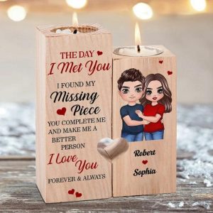 Ornaments |   Couple Candle Holder Custom Name And Print Wooden Candlesticks Valentines Gift Home & Living Ornaments