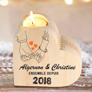 Ornaments |   Couple Wooden Heart Candle Holder Customize Name Pinky Heart Promise Candlesticks Home & Living Ornaments