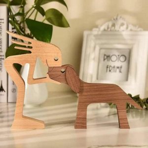 Ornaments |   Creative Wooden Bent Over Woman And Big Dog Home Decoration Christmas Gifts For Pet Lovers Home & Living Ornaments