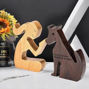 Ornaments |   Creative Wooden Girl Stroking Dog’s Nose Home Decoration Christmas Gifts For Kids Home & Living Ornaments