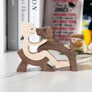 Ornaments |   Creative Wooden Man Sitting On Chair And Playing With Dog Home Decoration Christmas Gifts For Pet Lovers Home & Living Ornaments