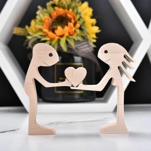 Ornaments |   Creative Wooden Standing Couple And Love Heart Home Decoration Christmas Gifts For Pet Lovers Home & Living Ornaments