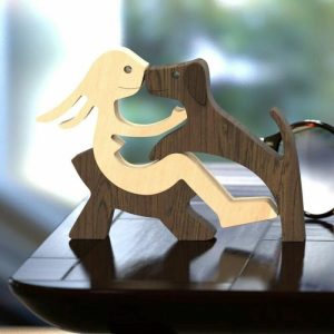 Ornaments |   Creative Wooden Woman Sitting On Chair And Playing With Dog Home Decoration Christmas Gifts For Pet Lovers Home & Living Ornaments