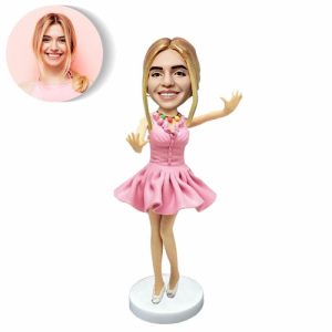 Ornaments |   Custom Bobblehead Lady Dancing In Pink Dress Giving Her Gift Home & Living Ornaments