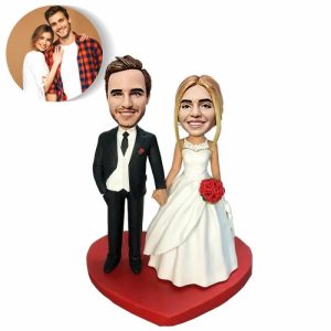 Ornaments |   Custom Bobblehead Wedding Gift With Flowers In White Wedding Dress Home & Living Ornaments