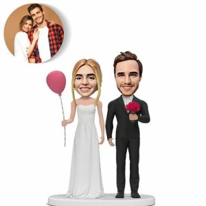 Ornaments |   Custom Bobblehead White Wedding Dress Holding Pink Balloon Wedding Gift Home & Living Ornaments