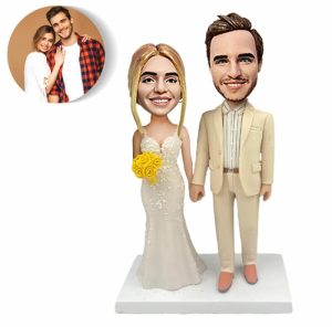 Ornaments |   Custom Bobblehead White Wedding Dress White Suit Wedding Gifts Holding Flowers Home & Living Ornaments