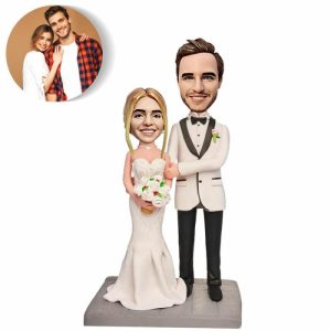 Ornaments |   Custom Bobblehead White Wedding Dress White Suit Wedding Gifts Holding Flowers Home & Living Ornaments