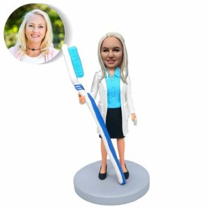 Ornaments |   Custom Bobblehead With Woman Holding Toothbrush Gifts For Female Dentists Home & Living Ornaments