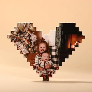 Ornaments |   Custom Building Block Puzzle Personalised Photo Block Heart Shape Home & Living Ornaments