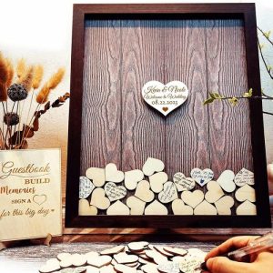 Ornaments |   Custom Name Square Rustic Wedding Wooden Guest Book Home & Living Ornaments