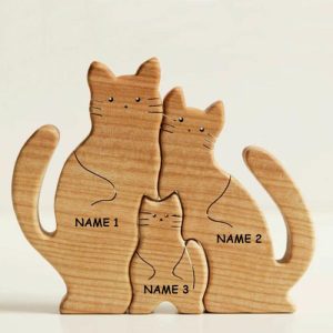 Ornaments |   Custom Names Cat Family Wooden Puzzle Heartwarming Thanksgiving Gift Home & Living Ornaments