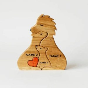 Ornaments |   Custom Names Lion Family Wooden Puzzle With Heart Christmas Gifts Home & Living Ornaments