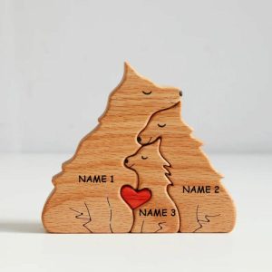 Ornaments |   Custom Names Wolf Family Wooden Puzzle With Heart Anniversary Gift Home & Living Ornaments