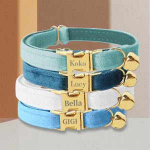 Ornaments |   Custom Velvet Cat Collar Luxury Cat Collar Engraved Name Gifts For Pet Owners Home & Living Ornaments