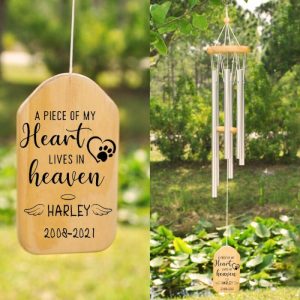 Ornaments |   Custom Wind Chime A Piece Of My Heart Lives In Heaven With Angel Wings Halo Design For Memorial Home & Living Ornaments